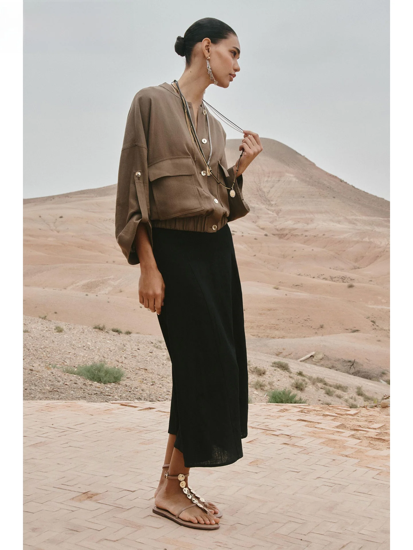 

ZAPRHA Summer 2025 High Waist Midi Skirt with Belt mat Sle Linen Blend Ladies Casual Faion A-Line Skirt