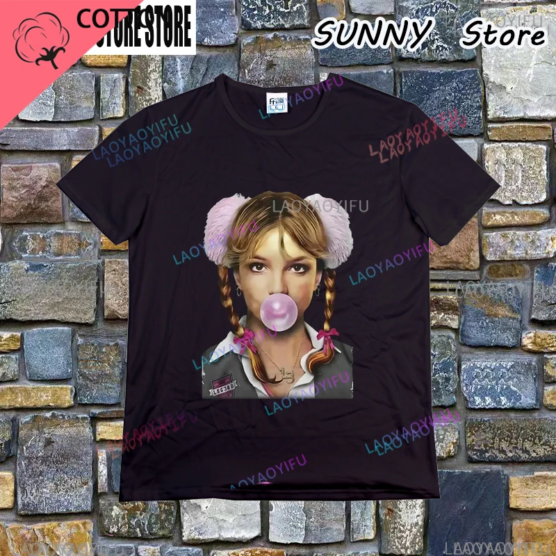 Britney Spears Bubblegum Portrait T Shirt Men Vintage Gothic Harajuku Short Sleeve T-shirt Casual Oversized T-shirts