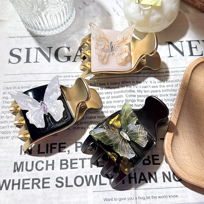 

НОВЫЙ ретро легкий роскошный коготь для волос, высококачественные стразы, триD бабочки, ацетатные заколки для волос, аксессуары для волос для женщин и девочек