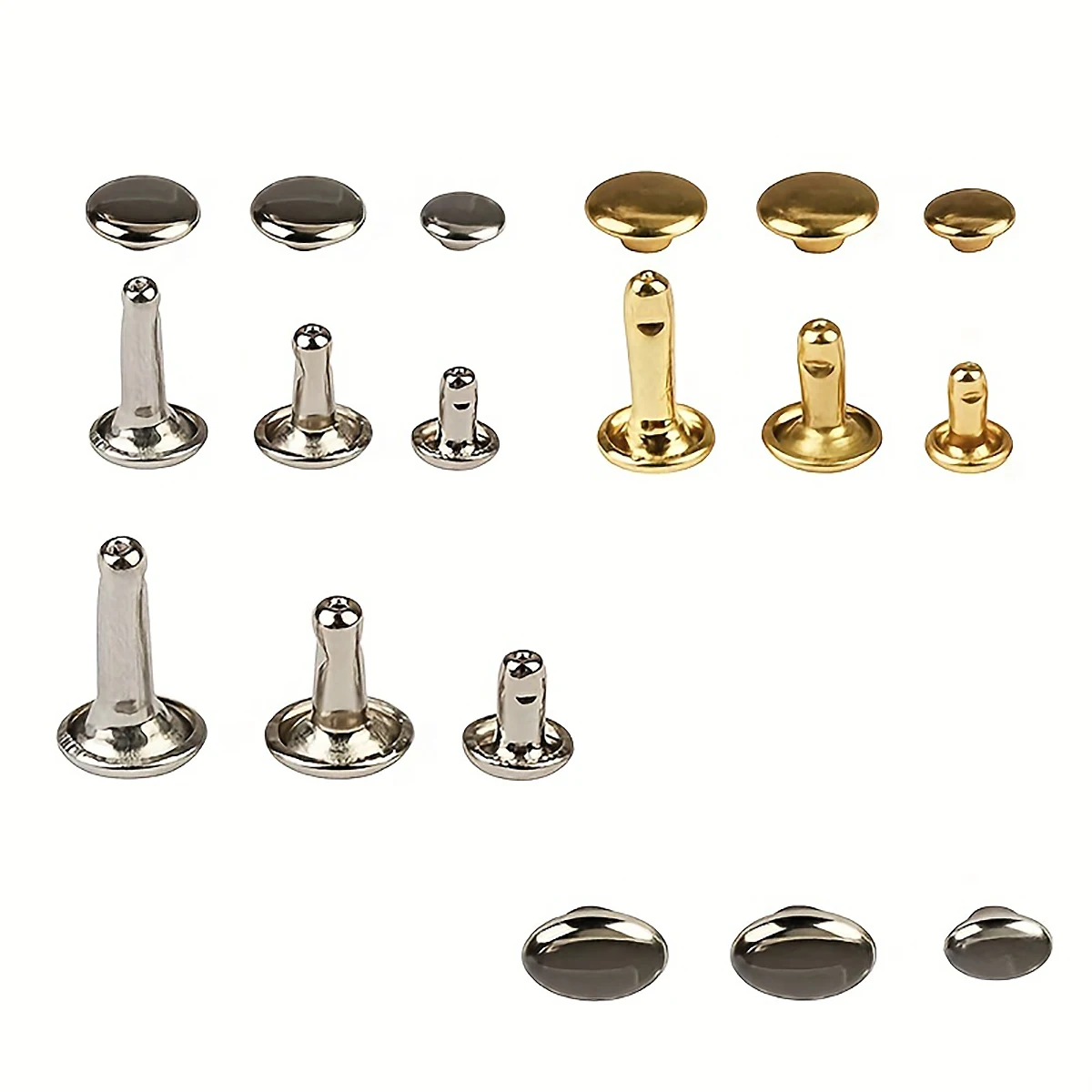 Leather Rivets 3 Sizes Double Cap Rivet Tubular Metal Studs Kit for Leather Craft Repairs Tool Decoration