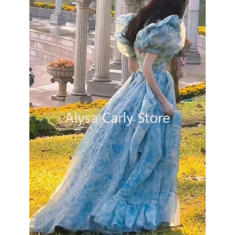 

Элегантное платье миди принцессы с цветочным принтом, женское повседневное шифоновое платье с пышными рукавами, 2021, зимнее вечернее корейское вечернее платье в стиле Лолиты