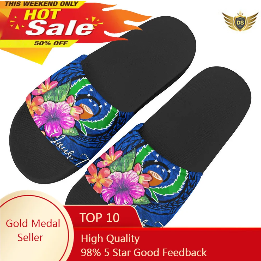 

Polynesian Pohnpei Tribal Design Beach Slippers Tropical Flower Women Flip Flops Trend Female Non Slip Slides Home Sandals Shoes