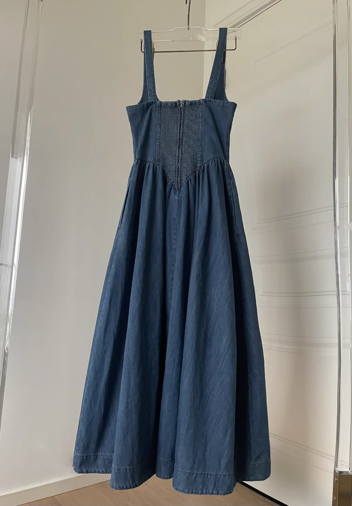 Dames denim lange jurk vierkante kraag mouwloos hoge taille casual vrouwelijk gewaad