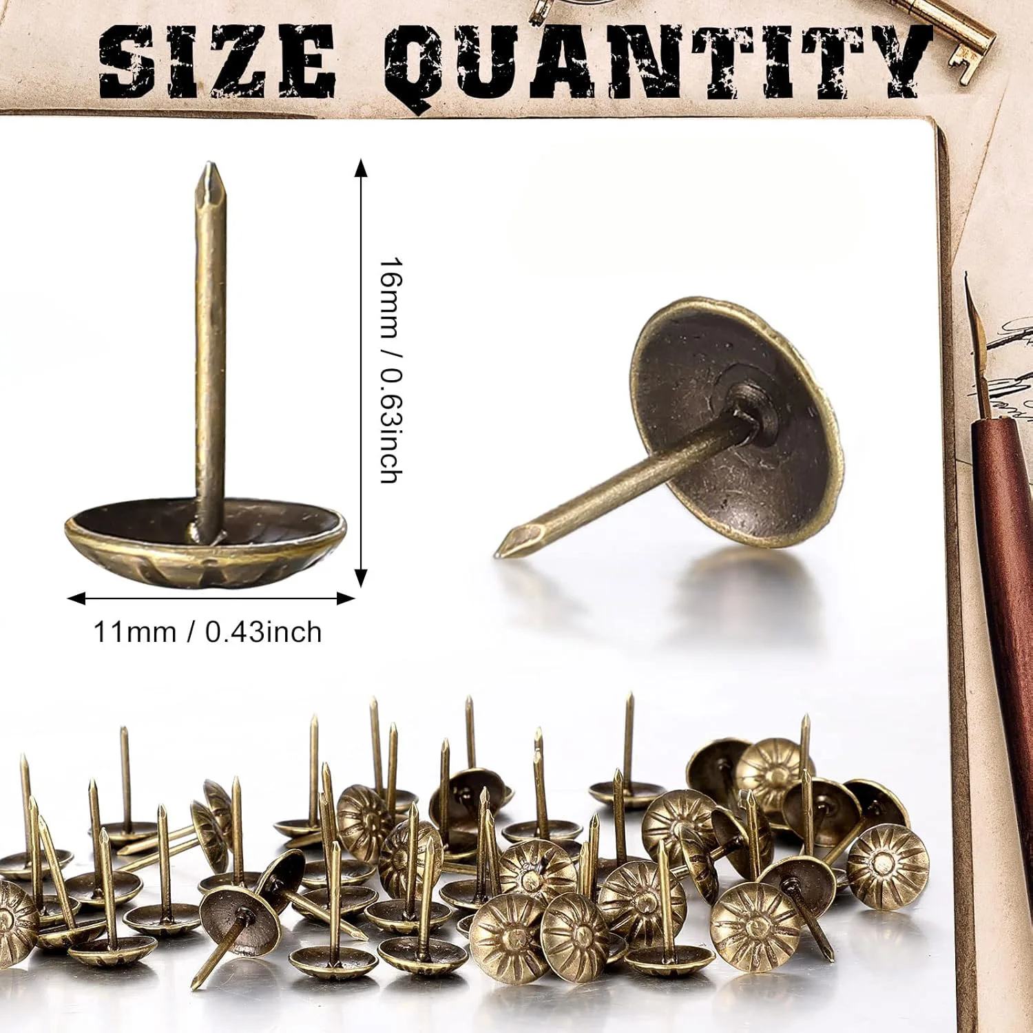 100pcs Diameter 11mm Wooden Jewelry Gift Wine Case Box Sofa Decorative Tack Stud Upholstery Tacks Nail Pushpin Doornail Box Pack