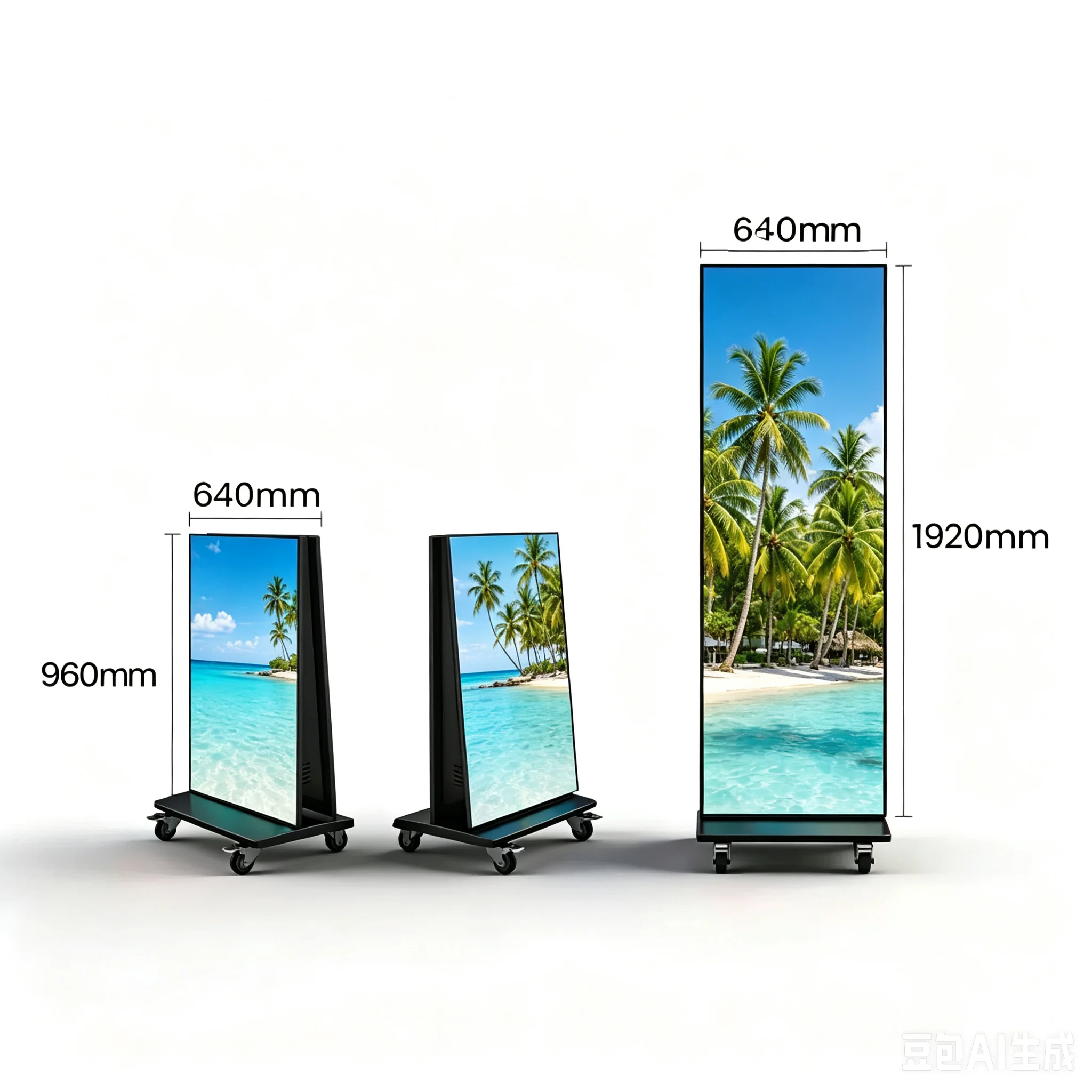 LED Folding Poster Display With 4 Wheels Movable Floor Stand For Retail Store Advertising Screen IP54 Rated 5 Year Warranty