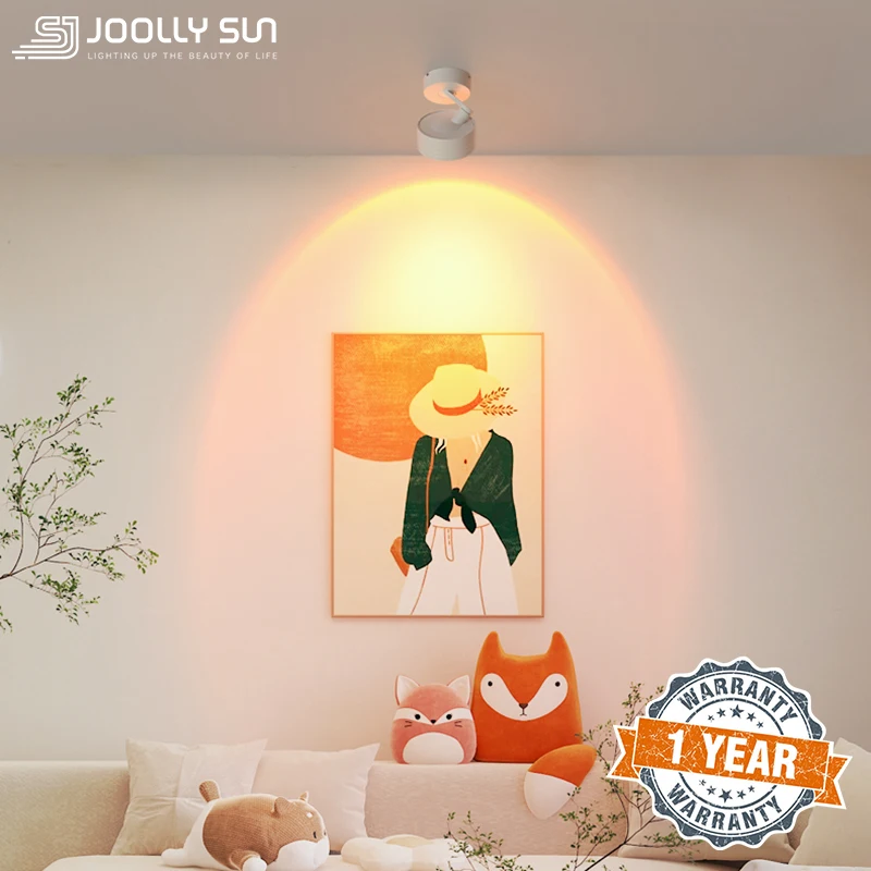 

JoollySun LED Sunset Spot Light Surface Mounted Downlight Modern Home Decor Living Room Rotating Yellow Warm Lens Ceiling Lamp