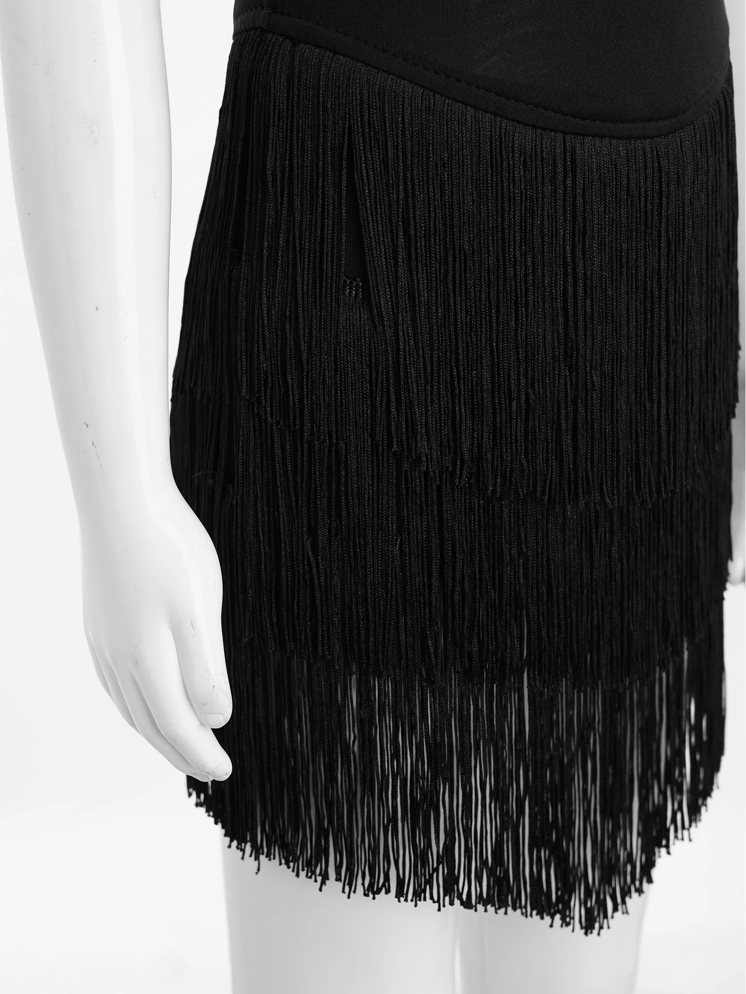 Kids Girls Tassel Jazz Tango Latin Dance Performance Dress Asymmetrical Sleeves Leotards Fringed Dress with Built-in Briefs - view 5