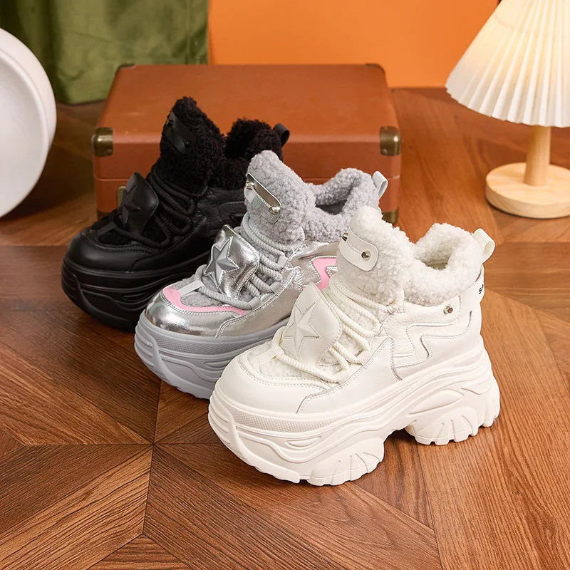 

Женские зимние кроссовки на платформе 9 см, утепленные, на меху, с увеличенной высотой, высокие кеды