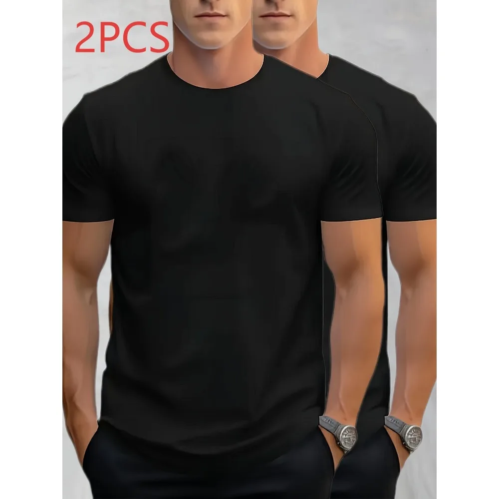 Men's Solid Color Short Sleeved 2-piece Set, Casual, Sports, Fitness, Cycling T-shirt, Breathable, Comfortable and Not Deformed