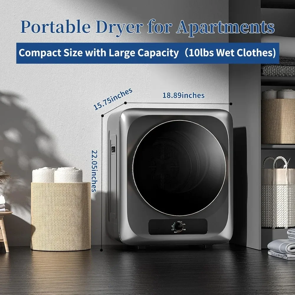 1.5 Cu.Ft Portable Dryer,  110V 10lbs, Stainless Steel Tub, 1.5 Cu.ft Suitable for Apartments, Dorm, RVS