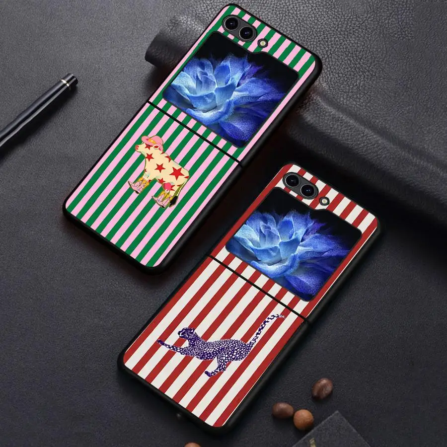 Back Phone Cover Funda Case for Samsung Galaxy Flip4 Flip3 Z Flip 7 6 5 4 3 Flip5 Flip7 FE Flip6 Striped Animal