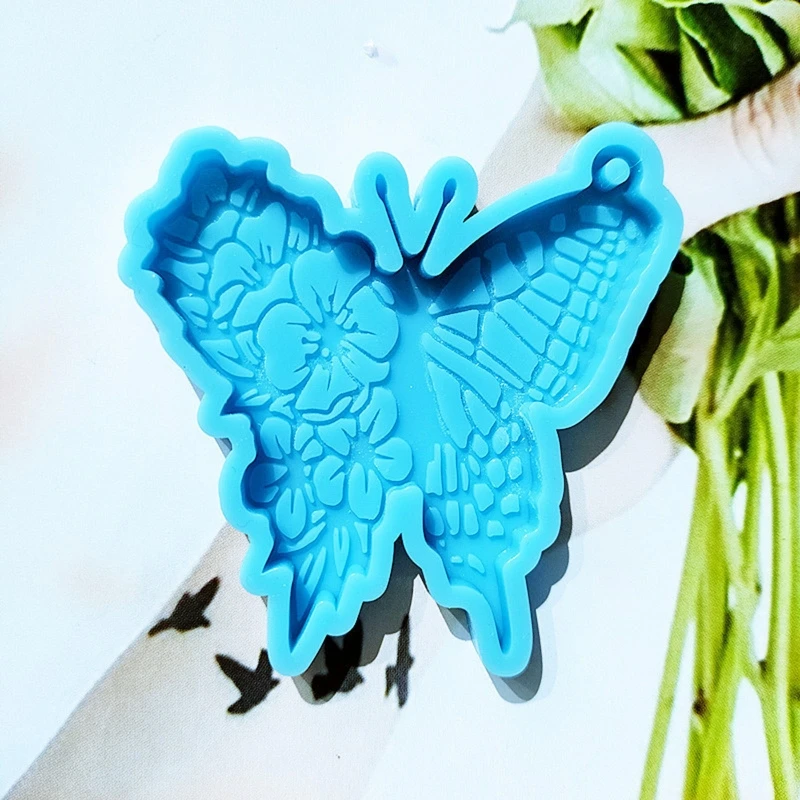 

Glossy for Butterfly Round Silicone Molds Keychain Pendant Molds with Hanging Ho