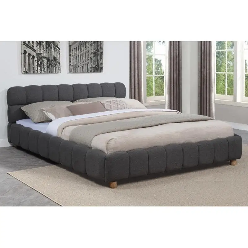Gray Queen Size Fabric Upholstered Low Profile Platform Bed Frame for Modern Bedroom Design