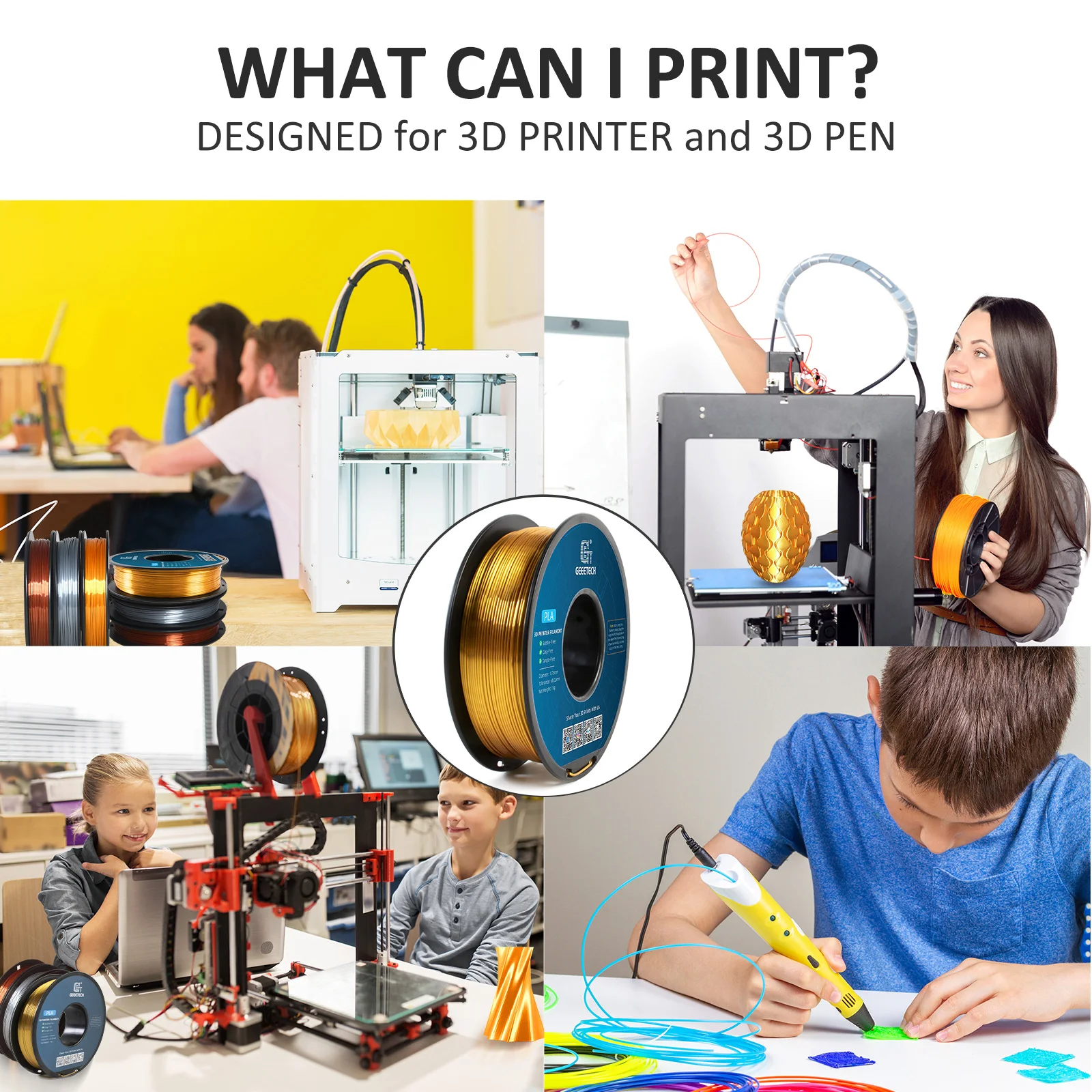 GEEETECH 5Rolls 3D Silk PLA Filament 1Kg/roll 1.75mm Spool Wire For 3D Printer Material, Safety, Vacuum Packaging gallery 5