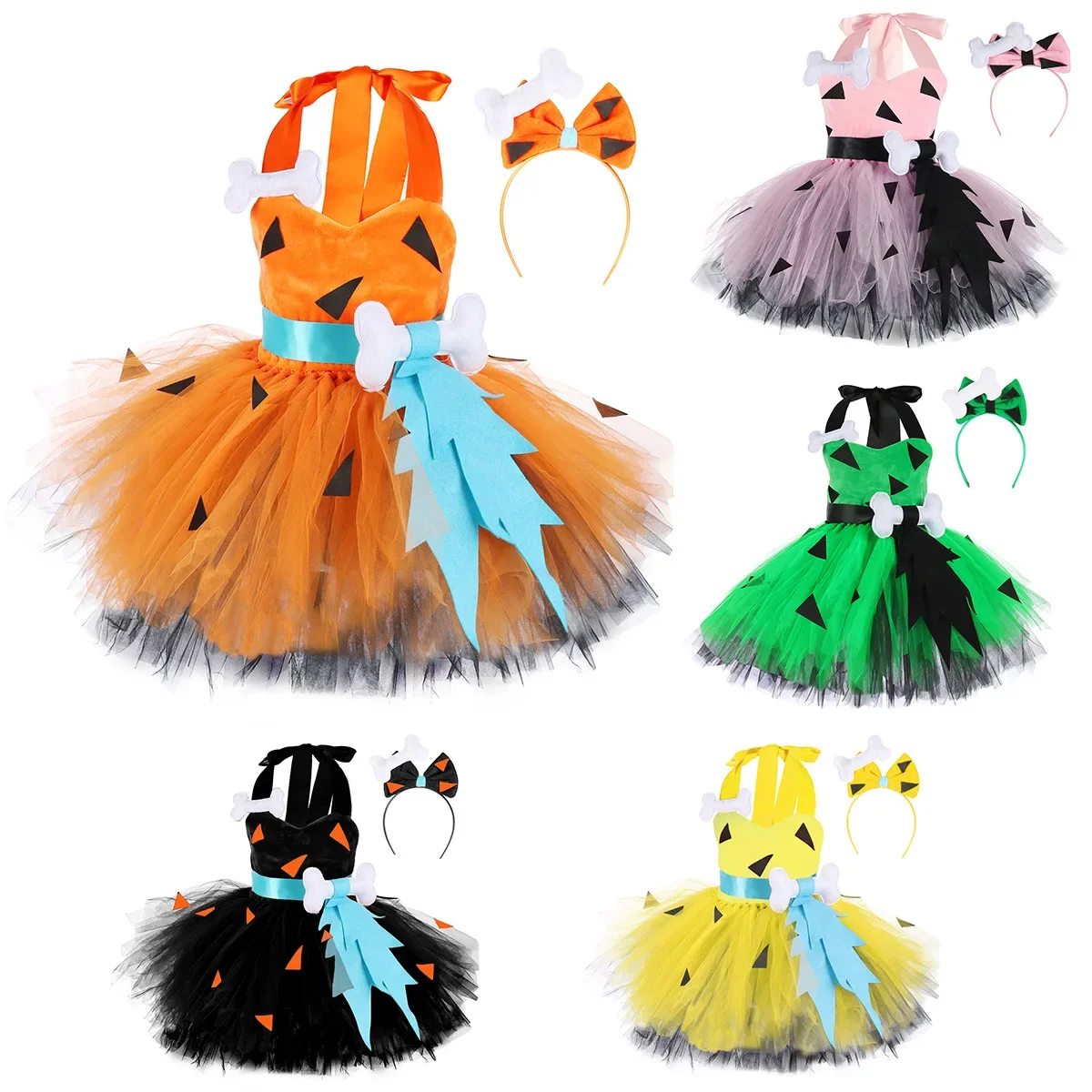 

Toddler Kids Caveman Costume Girls Halloween Dog Bones Historical Cavegirl Tulle Dress Dance Party Costumes Headband Cosplay