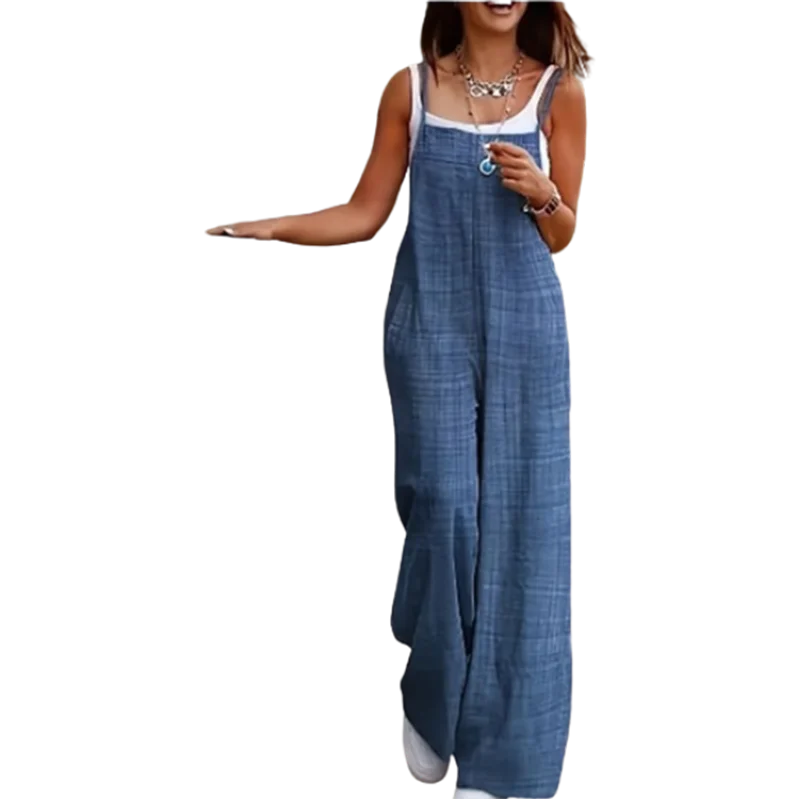 Mouwloze damesjumpsuit met jarretel, losse, casual zak, monochromatische zomer