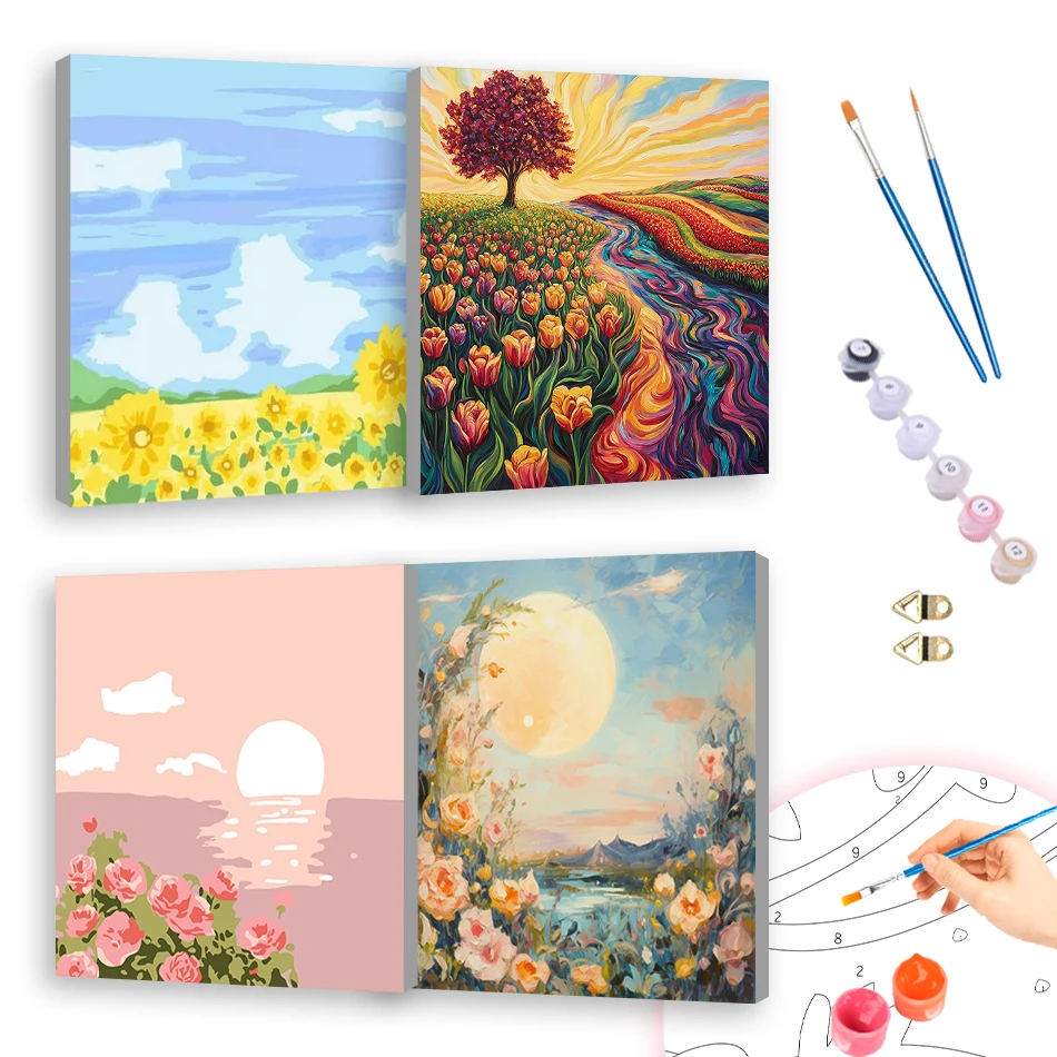 

RUOPOTY Painting Paints By Numbers Flowers scenery Handmade 20X20cm ready Frame Oil On Canvas Drawing By Numbers Home Decoration