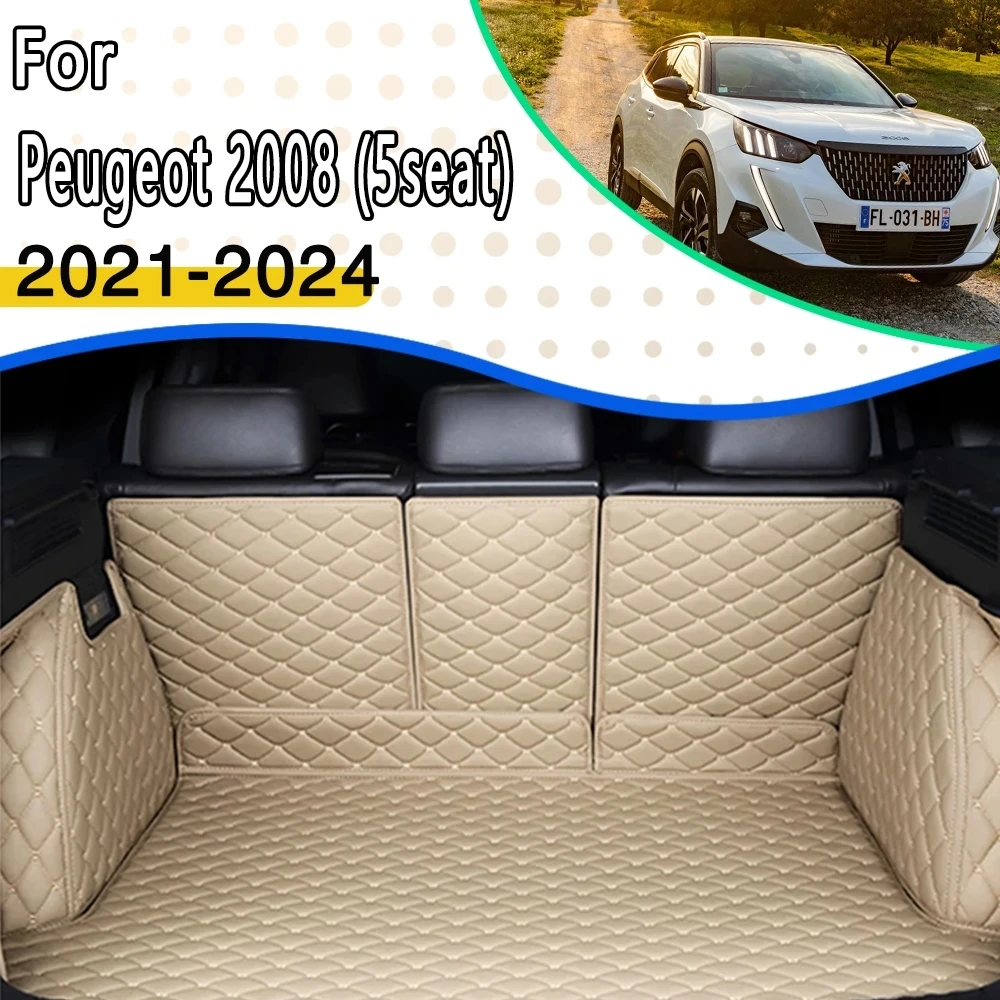 

Коврики для заднего багажника автомобиля для Peugeot 2008 P24 2021 2020 2022 2023 5seat, водонепроницаемые кожаные коврики для багажника автомобиля, автомобильные аксессуары