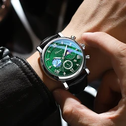 CHENXI Brand Watches For Man Leather Strap Moon Phase Chronograph Quartz Watch Original Waterproof Sports Wristwatch New