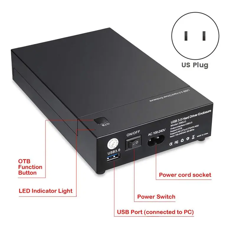 ABIU USB 3.0 3.5In SATA Hard Drive Disk External Enclosure SSD HDD Disk Case Support 16TB Drives OTB One Touch Backup-US Plug
