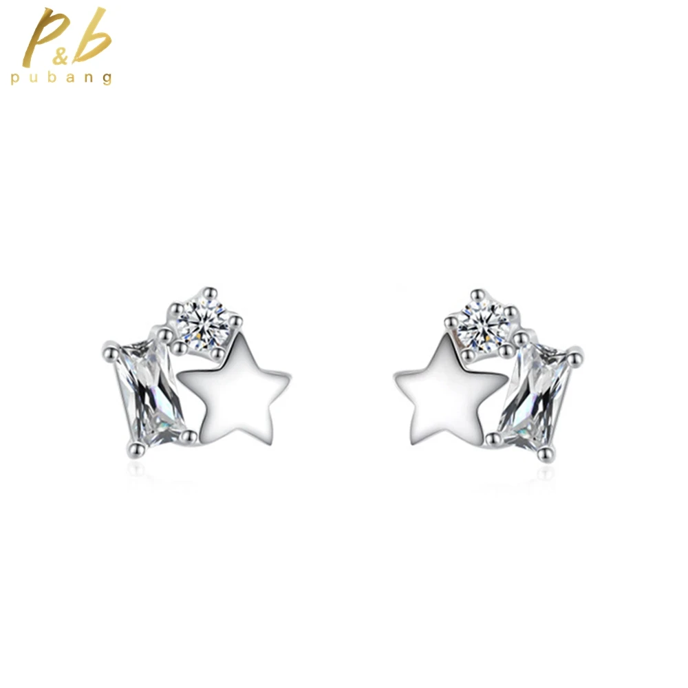 

PuBang Fine Jewelry Solid 925 Sterling Silver VVS Gem High Carbon Diamond Stars Stud Earrings for Women Party Gift Drop Shipping