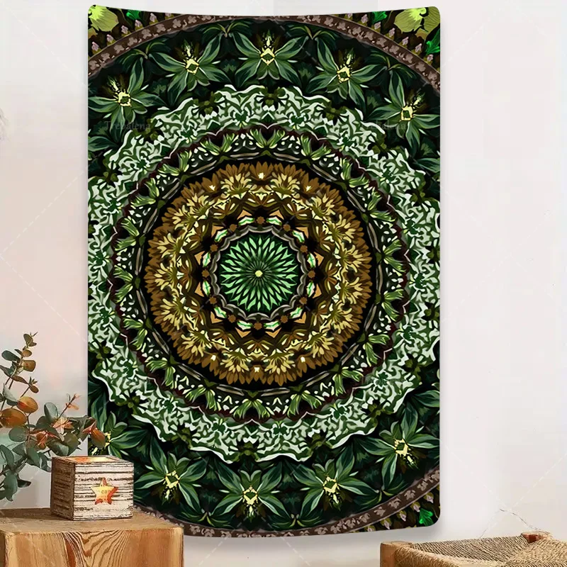 قطعة واحدة من نسيج الجدار، نسيج ماندالا الأخضر لديكور غرفة بوهو، فن تعليق على الحائط