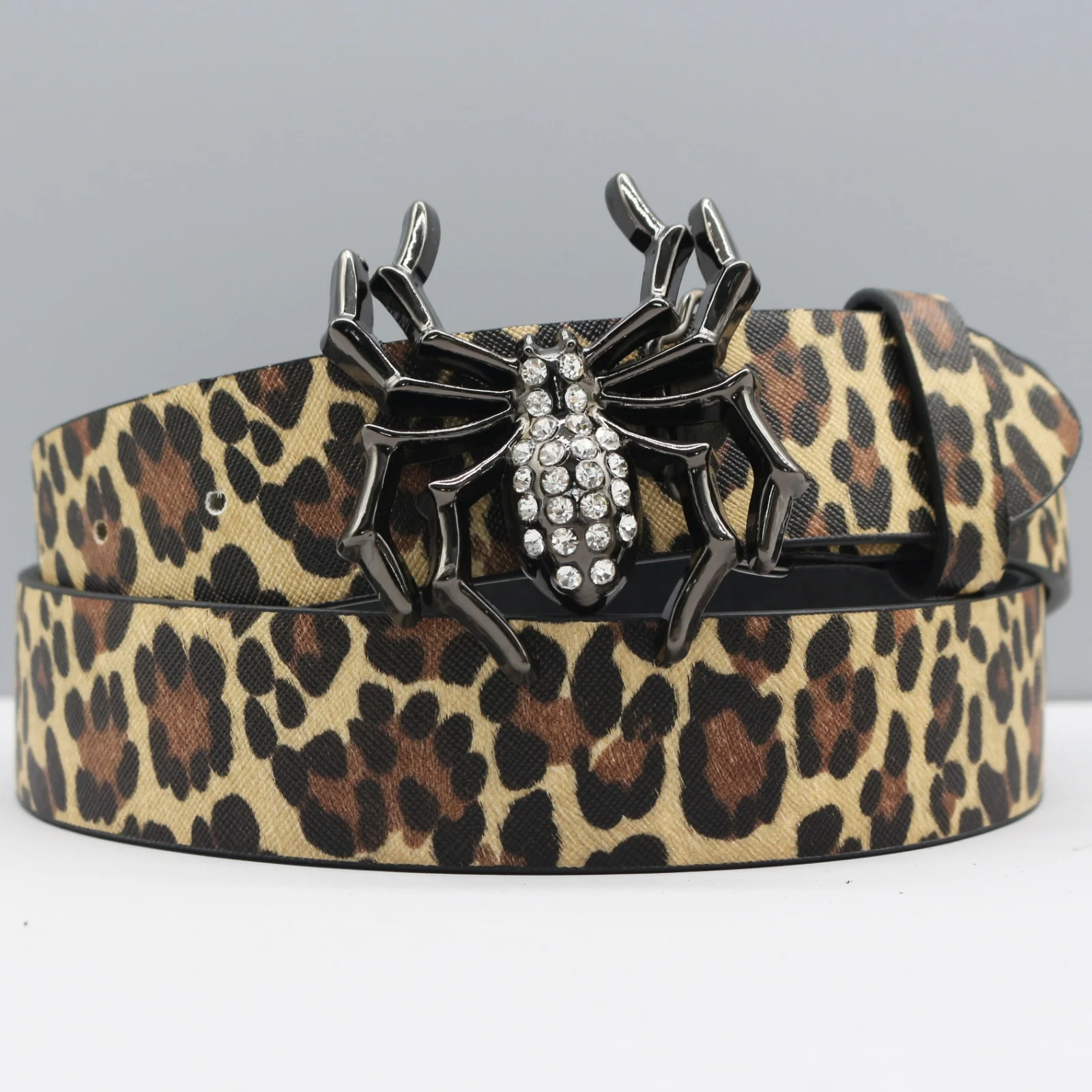Pasek Leopard Spider: Męski i damski pasek z dżetami, wzór panterki, punkowy hip-hopowy wielofunkcyjny pasek dekoracyjny