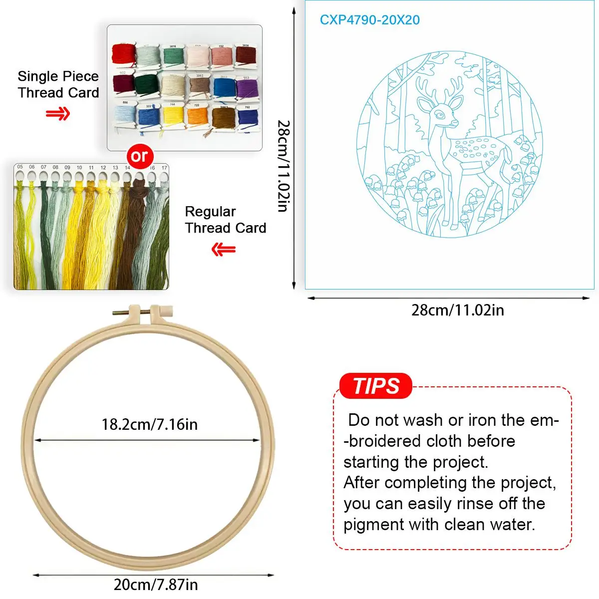 1 Stück 20X20CM/15X15CM 7,87/6,3 Zoll Rotes Hirsch Stickerei Starter-Kit DIY-Kit DIY-Stickerei-Set Handarbeiten Nähkunst Nadelkunst – Detail 3