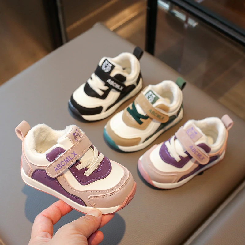 Autum Winter Plush Baby Boots Boys Girl Boots Casual Toddler Warm Running Shoes Soft Sole Toddler Baby School Non-slip Shoes