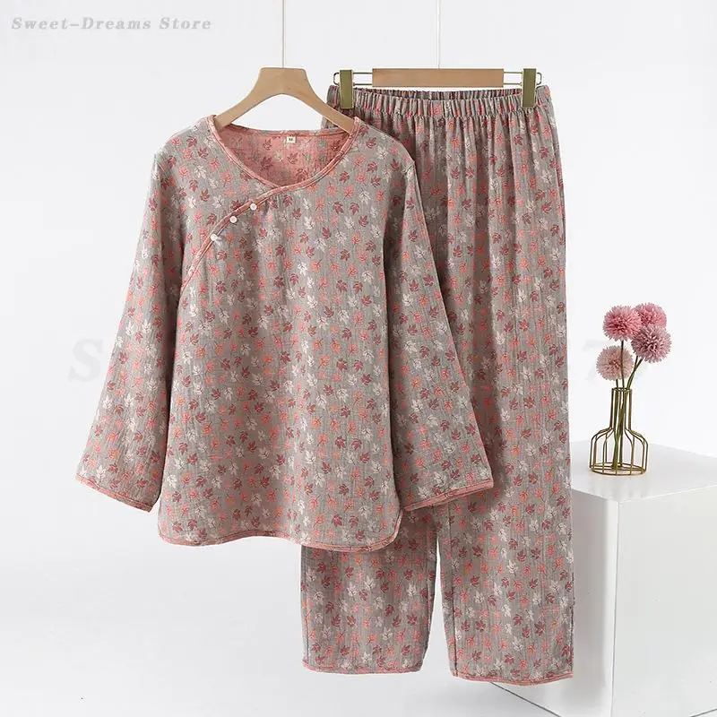 Cotton Sleepwear Set for Women Spring Autumn Home Clothes Chinese Style Pajamas Print Long Sleeve Top&Trouser Comfortable Pyjama