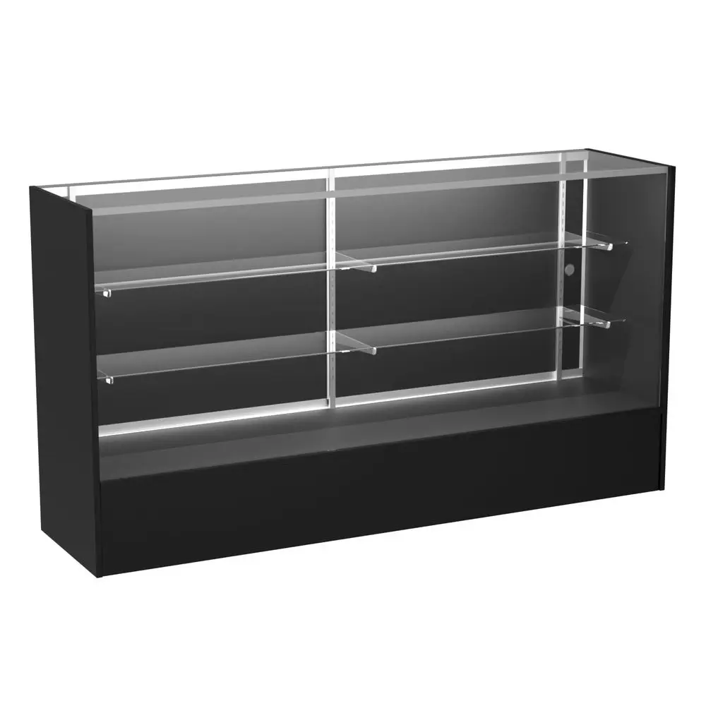 Full Vision Display Cabinet 72 Glass Showcase with LED Light, Adjustable Shelves, Locking Sliding Doors Retail Display Counter view 2