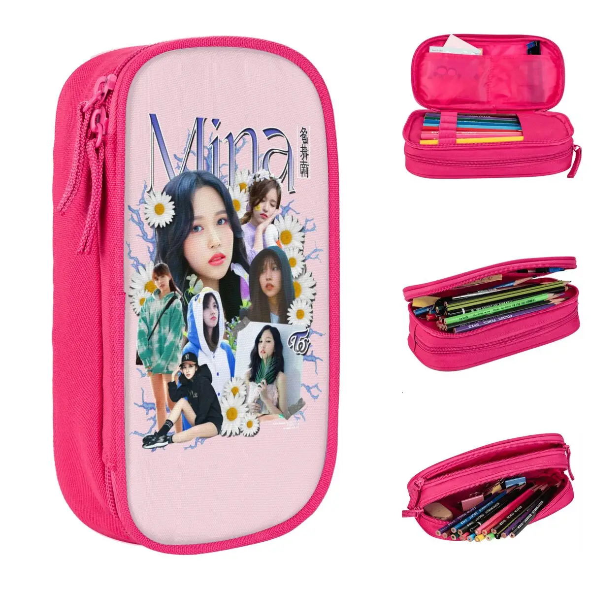 

Fashion Twice Mina Pencil Case Korean Group Music Pencil Pouch Pen Box for Student Large Storage Bags School Supplies Gifts