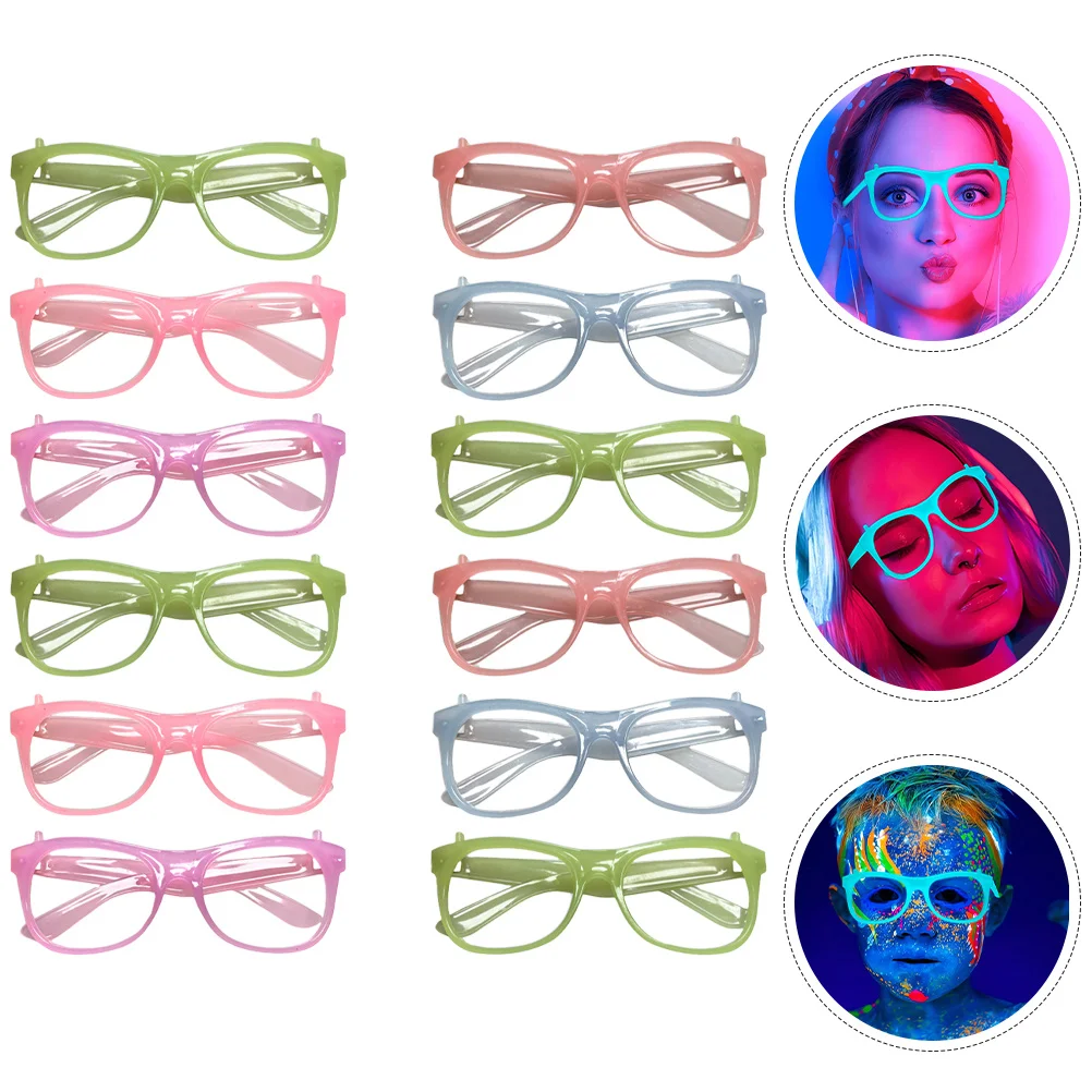 

12Pcs Night Glow Glasses Frame Party Eyewear Props Festival Supplies Luminous Eyeglasses Frame Glow Glasses Toys