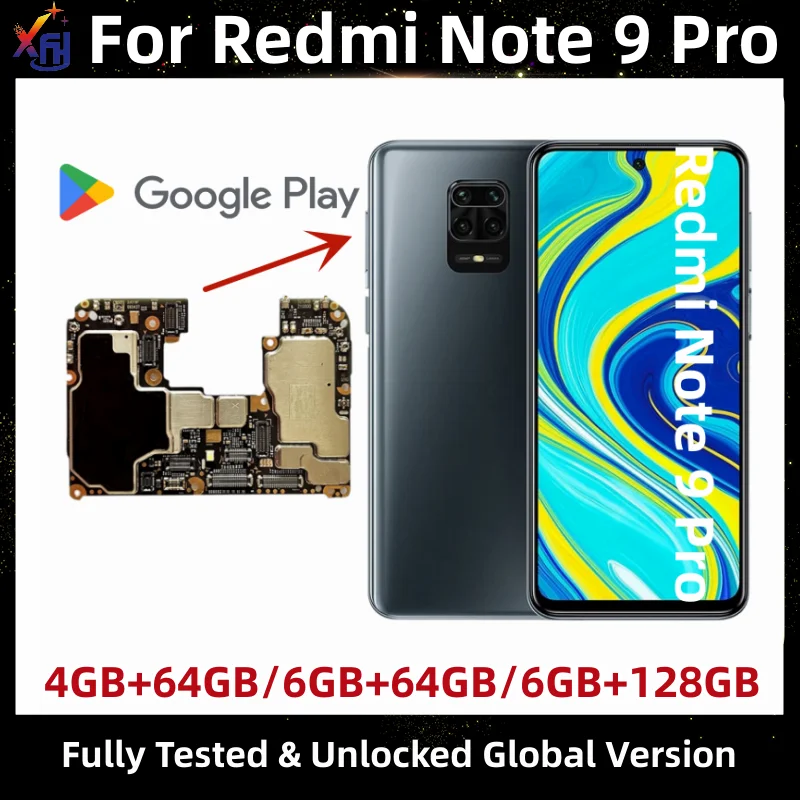 Motherboard for Xiaomi Redmi Note 9 Pro, Original Main Circuits Board, Unlocked Mainboard,64GB, 128GB, Global ROM