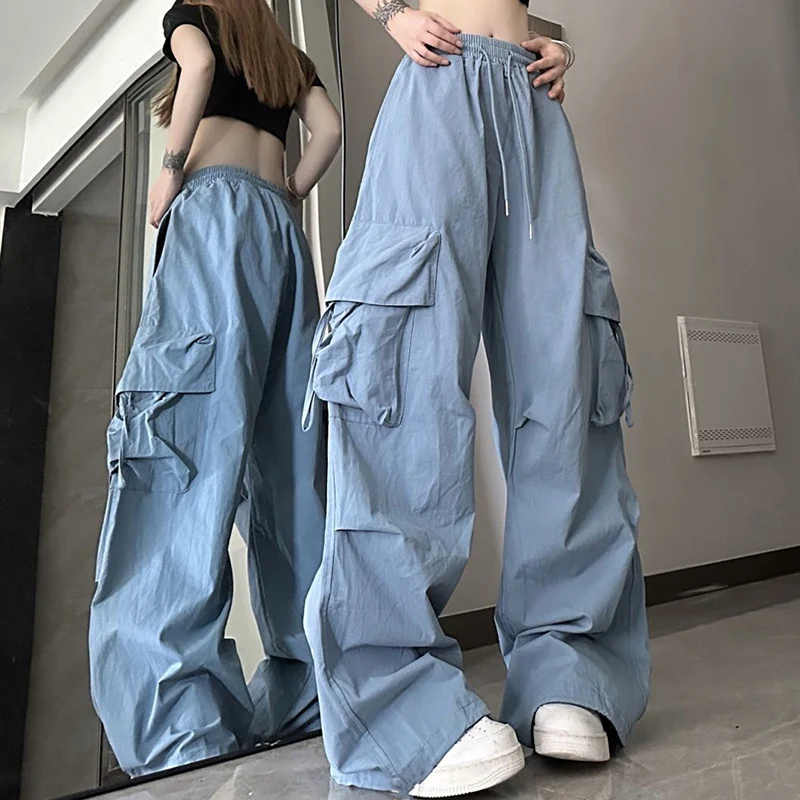 2025年 レディース ストリートウェア ファッション カーゴパンツ スリムフィット ハイウエスト トラウザーズ 女性用 シック 韓国風 無地 デイリー ロングパンツ