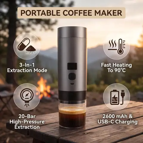 2026 New Upgrade 3 In 1 Portable Coffee Maker, Rechargeable, Fast Heating | 2600mAh Capacity Battery, Long Lasting, Compatible
