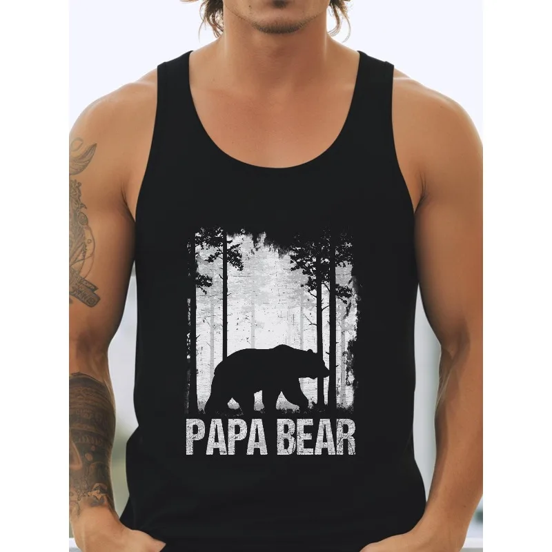 

Мужская майка Papa Bear, подарок на день отца, рубашка без рукавов с графическим рисунком, летняя повседневная футболка для тренировок с мышцами для папы