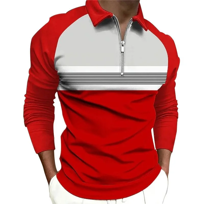 2024 Spring Mens Polo Shirt Long Sleeve Stand Basic Blouse Tee Shirt Top Casual T-shirt Men Shirt