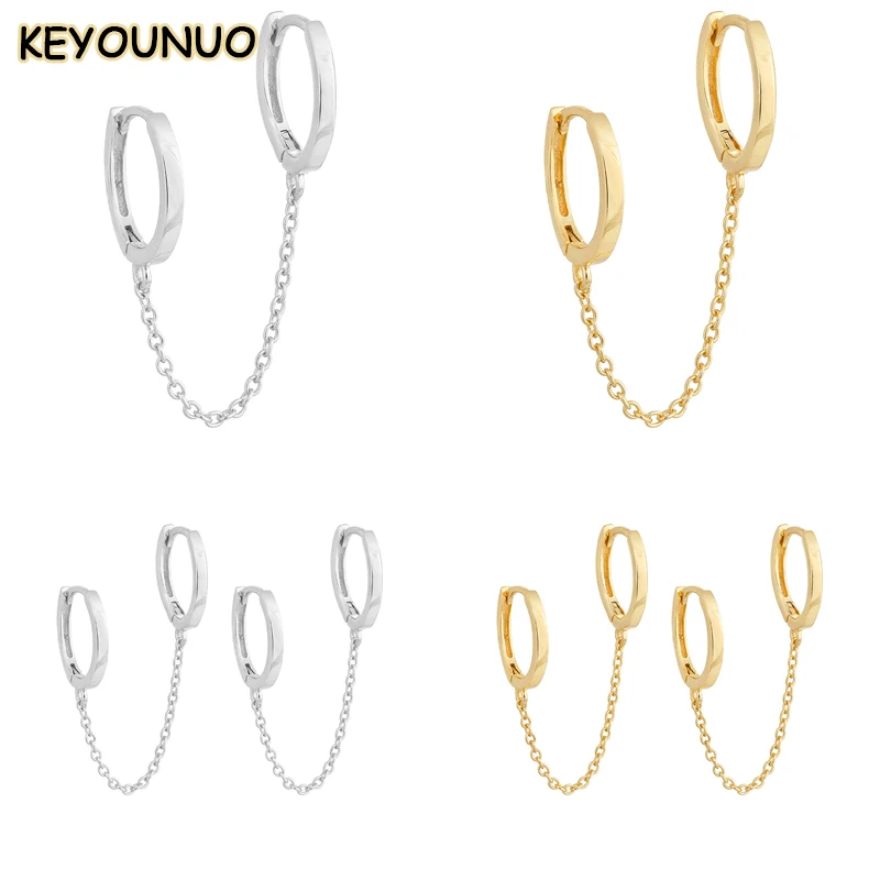 

KEYOUNUO Double Hoop Earrings For Women Gold Silver Filled Tassel Chain Piercing Huggie Golden Earrings Jewelry Wholesale