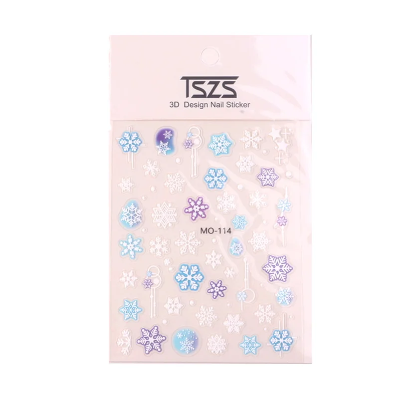 TSZS 1PC 5D adesivi per unghie inverno fiocco di neve albero di natale Design decorazioni per unghie decalcomanie per unghie bianche blu