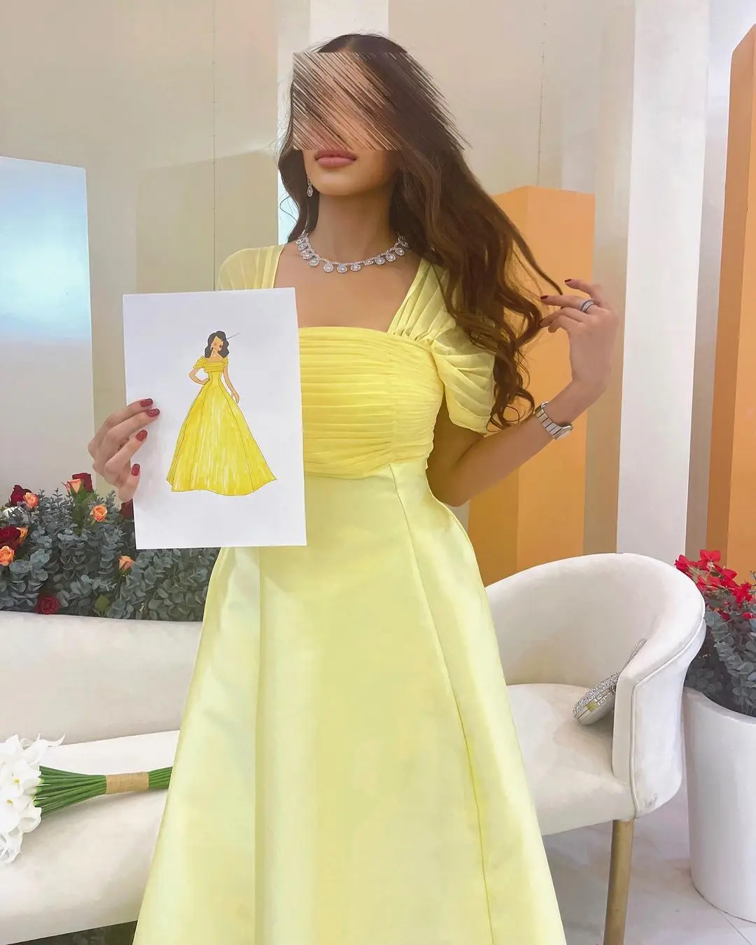 Meetlove-Robe de Rhlongue en satin jaune pour femme, ligne A, froncée, initiée à l'Arabie saoudite, vêtements pour invités de mariage, fête d'anniversaire, quoi que ce soit