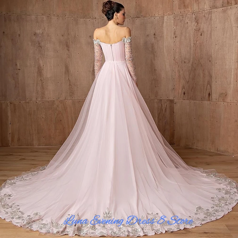 Exquisite Tulle Boat Neck Customized Evening Dress Elegant Long Sleeves Wedding Dresses Delicate Beading Appliques Bridal Gowns image 2