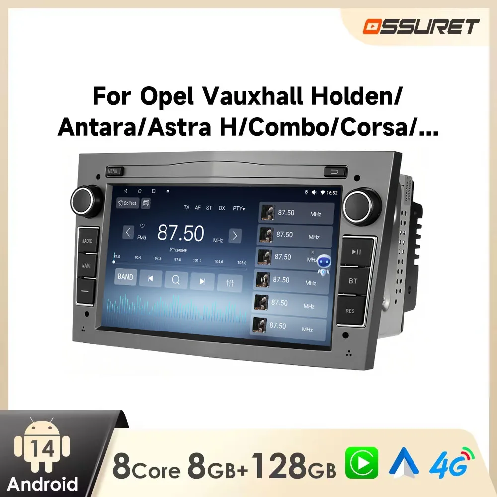 OSSURET Android Autoradio für Opel Astra H 2004 Vectra Vauxhall Antara Zafira Corsa C D Vivaro Meriva Carplay Multimedia-Player