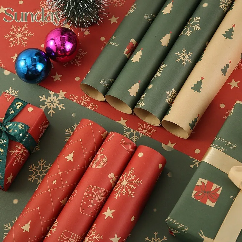 

20/10 PCS Merry Christmas Gifts Wrapping Paper 2025 New Year Party Gifts Packaging Decoration Classic Patterns DIY Crafts Paper