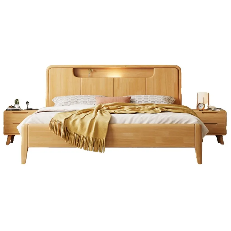 

Simple Nordic solid wood bed, master bedroom high box storage bed household 1.8 meters double bed, bed and breakfast