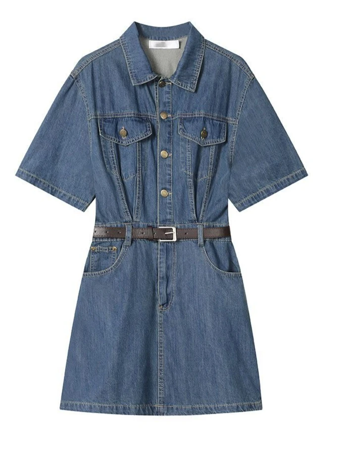 

Summer New Women's Denim Dress Commuting Short Straight Leg Dress