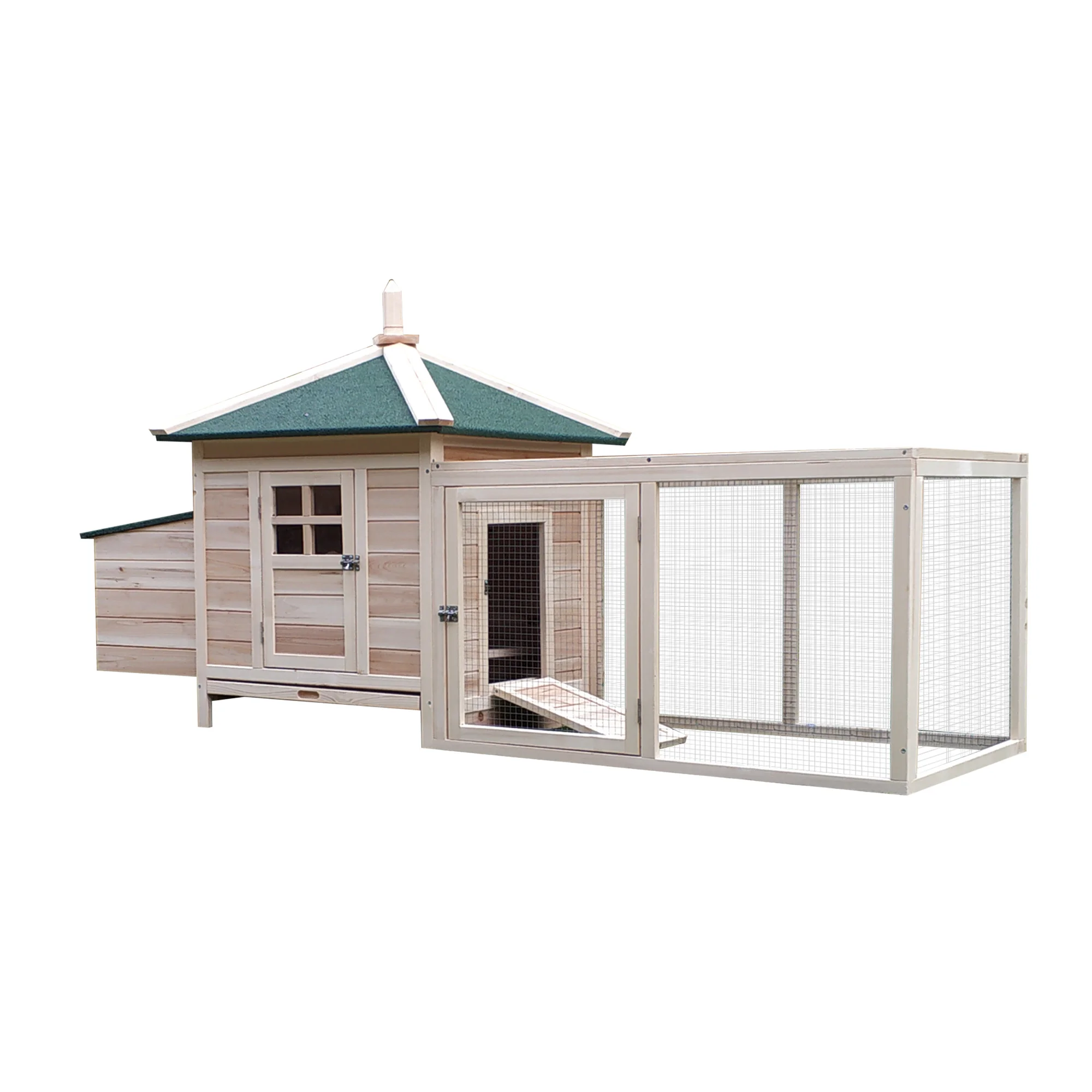 PawHut Poulailler cottage multi-équipement perchoir rampe pondoir enclos tiroir à déjection 196L x 76l x 97H cm bois massif pin