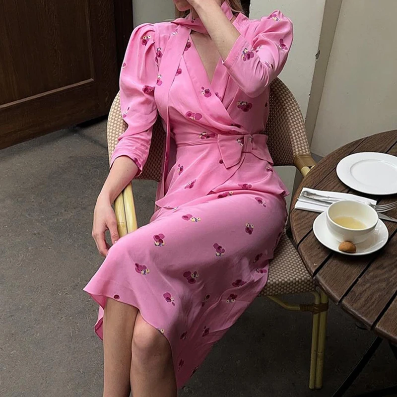

Tornova Elegant Printed Skirt Suit Women's Bows V Neck Ribbon Top Fashion High Waist Skirts Casual Dress Sets 2026 Lady Commute