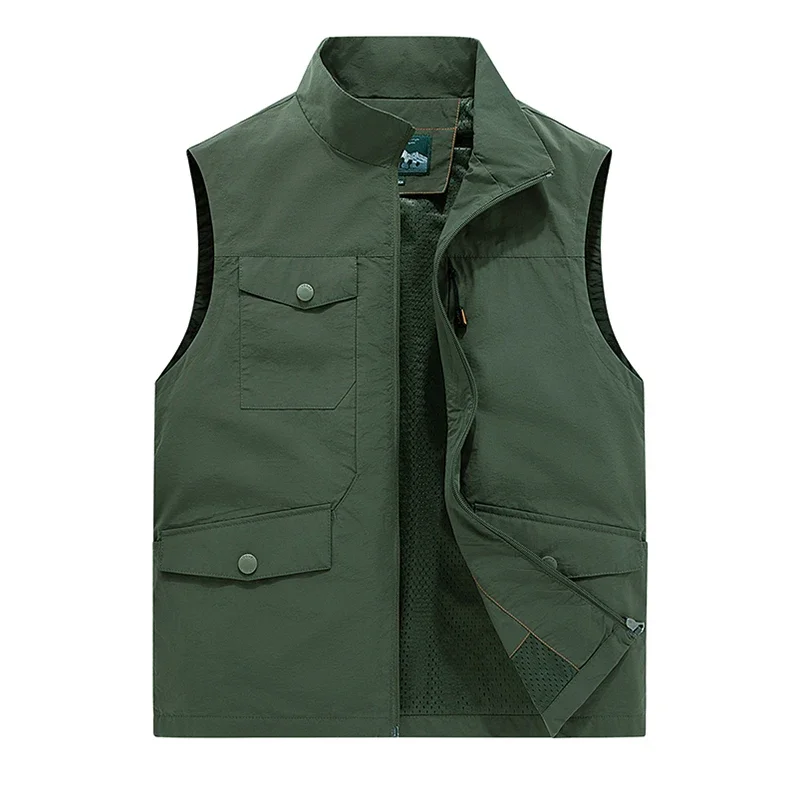 Men's Summer Vest High Altitude Work Loose Breathable Multi-pocket Chest Zipper Design Portable Tool Coat Men's Clothing M-6XL