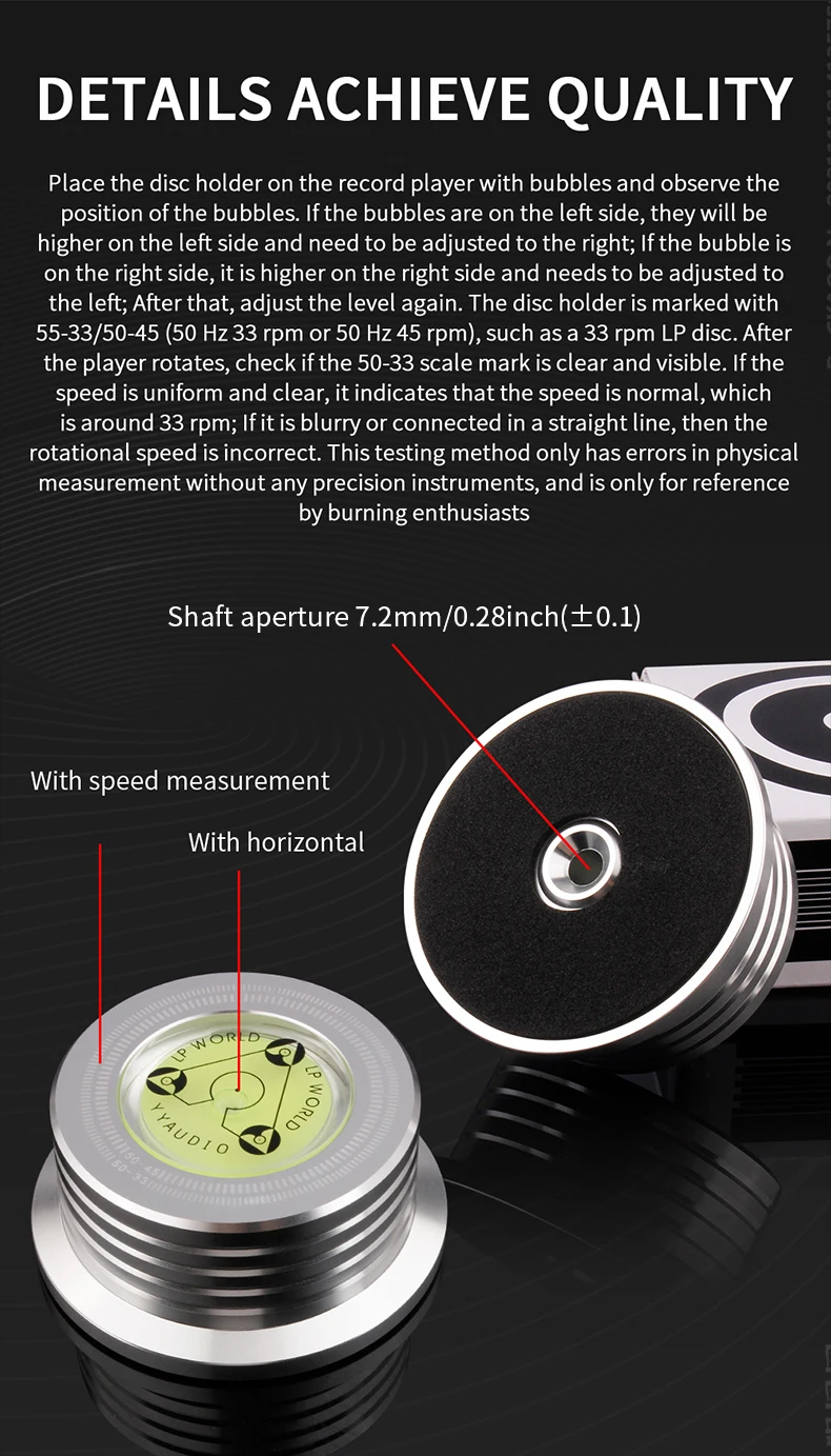 YYAUDIO Universeller 50Hz LP Vinyl-Plattenspieler Stabilisator mit Nivellierungsfunktion Aluminium-Legierung Gewichtsklemme Musikspieler – Detail 5